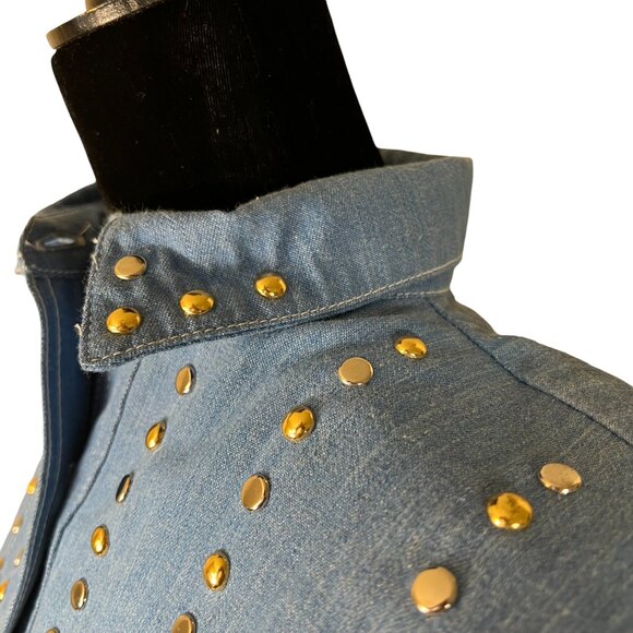 Petite Sophisticate Vintage 80s Studded Denim Structured Blouse Approx Size  S/M - Picture 5 of 9